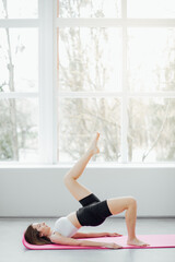 Fototapeta na wymiar Woman Yoga Practice Pose Training Concept