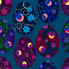Obraz premium Easter eggs with stylized flowers. Color vector seamless pattern