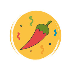 Obraz premium Cute logo or icon vector with Jalapeno or chilli peppers , illustration on circle with brush texture, for social media story and highlights