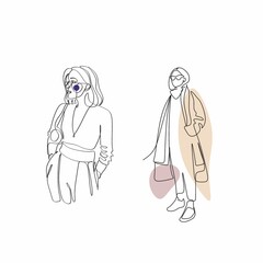 Fashion model concept, woman beauty minimalist, vector illustration. Luxury shop logo. Line art drawing woman
