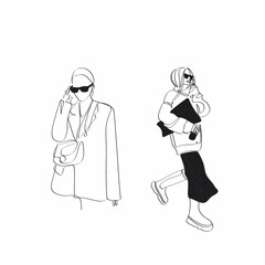 Fashion model concept, woman beauty minimalist, vector illustration. Luxury shop logo. Line art drawing woman