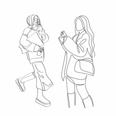 One line woman fashion, creative freehand composition in contemporary abstract style with colorful geometric elements. Beauty fashion female young figure. Tempura design for print, card, poster