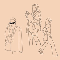 Set of Abstract minimalistic female figure in underwear. Vector fashion illustration of the female body in a trendy linear style. Elegant art. For posters, tattoos, logos of underwear stores