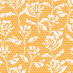 Orange Botanical Tropical Floral Seamless Pattern with dotted Background