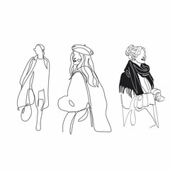 Set of fashion woman line art covers for social media stories, cards, flyer, poster,cmobile app, banners and other promotion. Modern abstract faces. Contemporary female silhouettes.