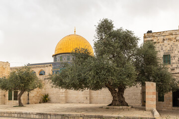 The Dome  of the Rock mosque on the Temple Mount in the Old Town of Jerusalem in Israel