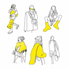 Set of fashion woman line art covers for social media stories, cards, flyer, poster,cmobile app, banners and other promotion. Modern abstract faces. Contemporary female silhouettes.