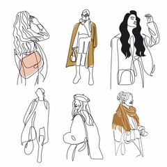 Set of fashion woman line art covers for social media stories, cards, flyer, poster,cmobile app, banners and other promotion. Modern abstract faces. Contemporary female silhouettes.