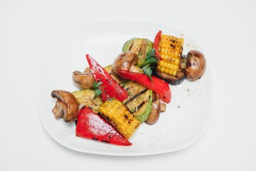 Grilled vegetables isolated on white background