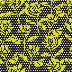 Yellow Botanical Tropical Floral Seamless Pattern with dotted Background