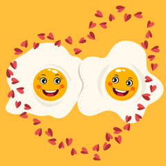 Obraz premium Valentine flat cartoon with two funny eggs 