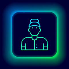 Glowing neon line Baseball player icon isolated on black background. Colorful outline concept. Vector