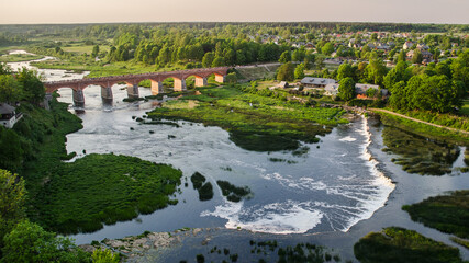 Obraz premium Hot air balloon flight over the city of Kuldiga, Latvia.