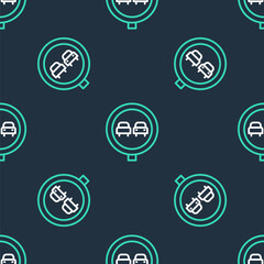 Fototapeta na wymiar Line No overtaking road traffic icon isolated seamless pattern on black background. Traffic rules and safe driving. Vector