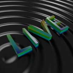 3D render colorful letters live on the background of waves