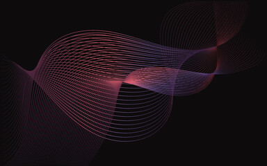 Vector abstract black background with pink and gold curly lines, circles. Web site page design 