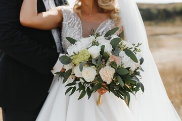 wedding bride's bouquet. vintage toned picture