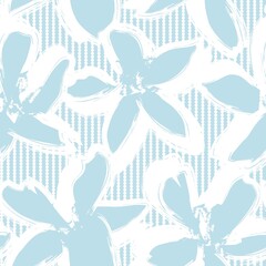 Pastel Botanical Floral Seamless Pattern with striped Background