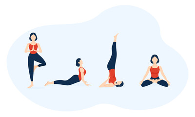 Four different types of yoga poses or exercises.