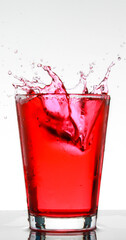 The ice fell in the red liquid glass