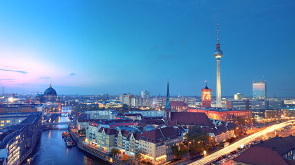 Skyline Of Berlin in Germany after sunset