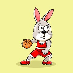 Fototapeta na wymiar rabbit mascot cartoon playing basketball