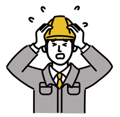 作業服　現場作業員　男性　焦っている　表情　ポップ　手描き
