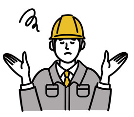 作業服　現場作業員　男性　困っている　表情　ポップ　手描き
