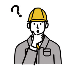 作業服　現場作業員　男性　考えている　ポップ　手描き

