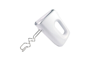 modern hand mixer for bakery products is on the white table and white wall background in the bakery tools shop 