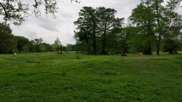 City Park aerial view with New Orleans skyline in the back ground on a overcast day