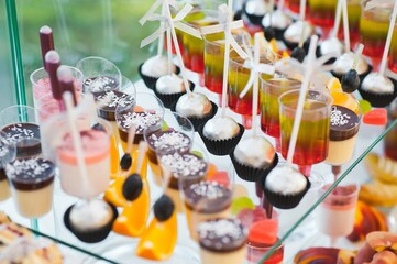 Many small desserts close together