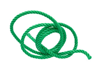 Green nylon rope isolated on white background
