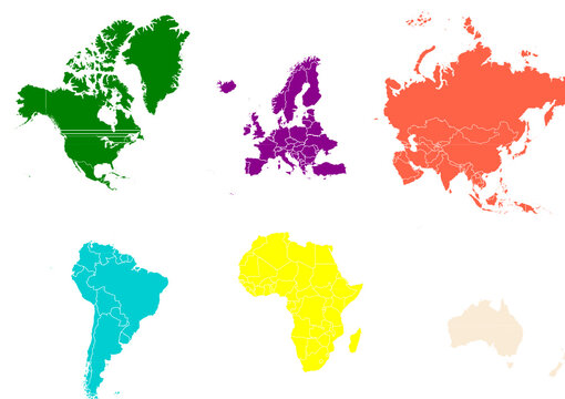 Einzelne Kontinente in trendigen Farben