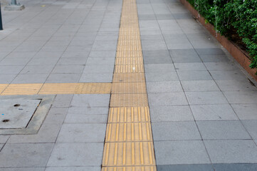 tactile paving for blind handicap on tiles pathway, walkway for blindness people.