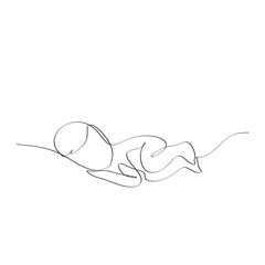 Baby in womb one single line drawing. Cute unborn fetus baby on mother womb isolated on white background. Pregnancy health care concept. Minimalism style. © Victoria