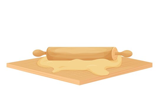 wooden rolling pin on dough and board clip art preview