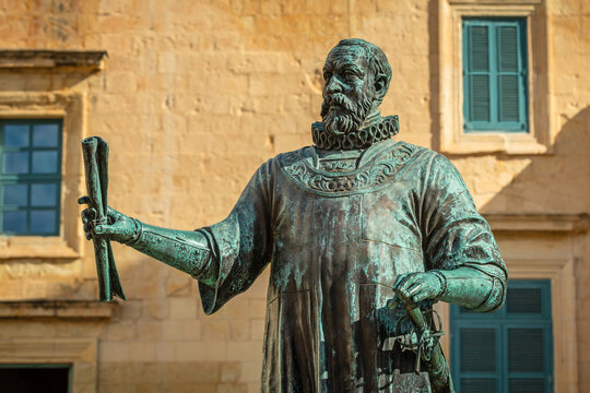 Valetta, Malta - January 11, 2019: Statue of Jean de Valette in the city center of Valletta, the capital of Malta.
