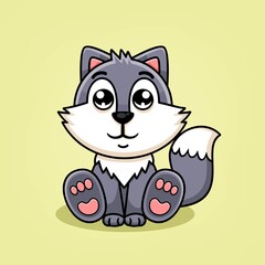 cute wolf cartoon illustration