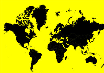 Weltkarte mit gelbem Hintergrund