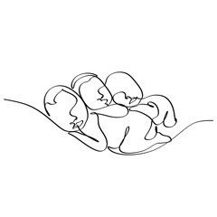 Baby in womb one single line drawing. Cute unborn fetus baby on mother womb isolated on white background. Pregnancy health care concept. Minimalism style.