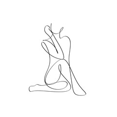 Line Art Actress Woman . Minimal Line Drawing Woman with hand