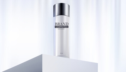 Beauty cosmetic product on box and abstract background.cosmetics bottles mockup banner.3D vector illustration.