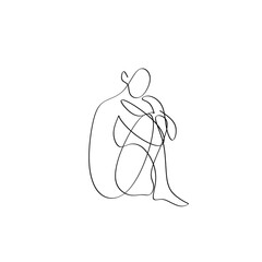 Line Art Actress Woman . Minimal Line Drawing Woman with hand