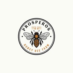 Bee Vintage Badge Logo Design For Honey Bee Farm Or Honey Products