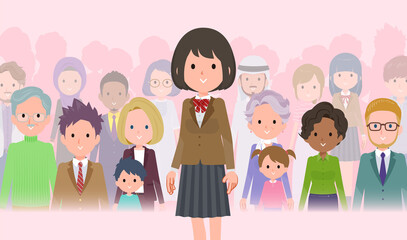 flat type school girl beige Blazer_protagonist