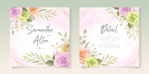 Fototapeta na wymiar Elegant soft colorful floral wedding invitation card set