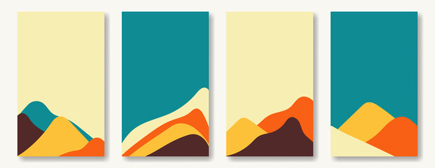 Flat abstract vector design set. Collection of natural backgrounds in a modern style. Mountains in a trendy retro palette