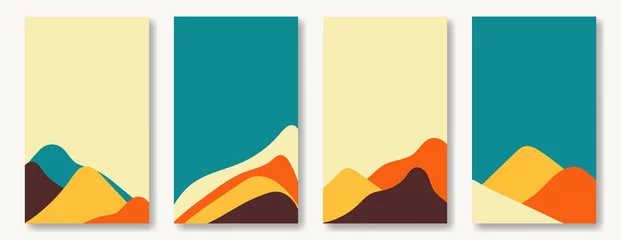 Poster Flat abstract vector design set. Collection of natural backgrounds in a modern style. Mountains in a trendy retro palette © Sergio