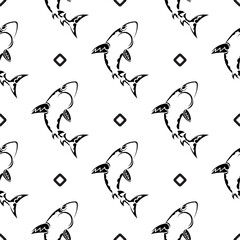 Hand drawn shark seamless pattern and background design for printing